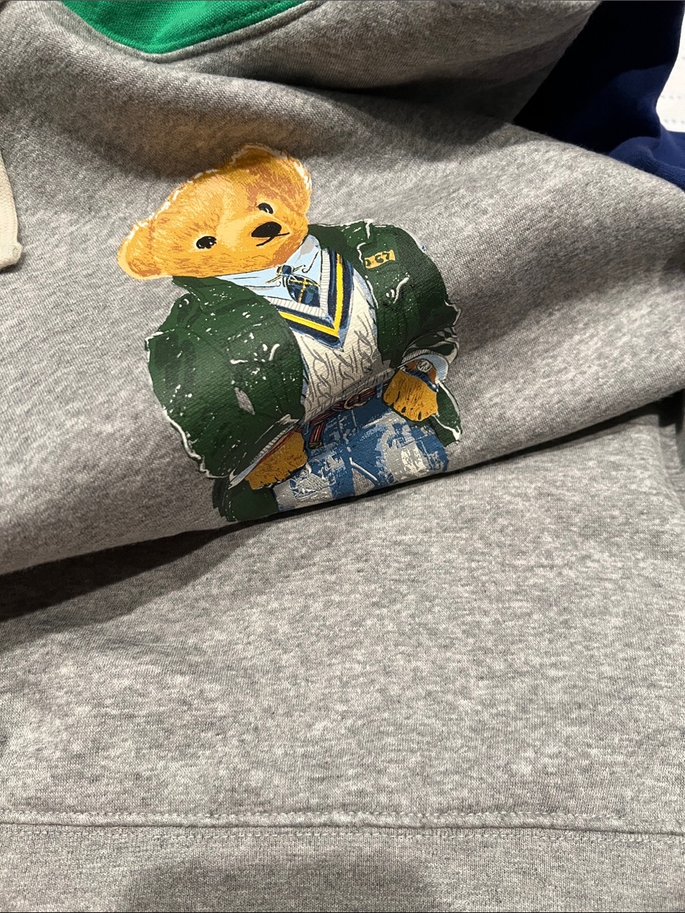 Authentic Ralph Lauren Gray Polo Bear Hoodie with Pink, Blue & Green Accents - Picture 3 of 7